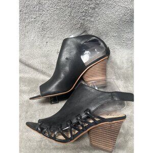 Vince Camuto Sling Back Shoes Women’s 8 Black Ankara Leather Block Heel Wedges
